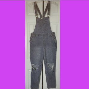 Forever 21 Denim Ripped Overalls, Size Medium